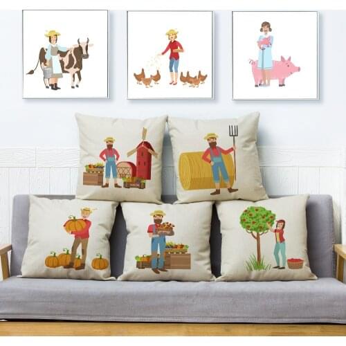 Cute Cartoon Children Worker Cushion Cover Decor Pillow Cover Pillow Case Pillowcase for Sofa Home Car Linen 45*45cm