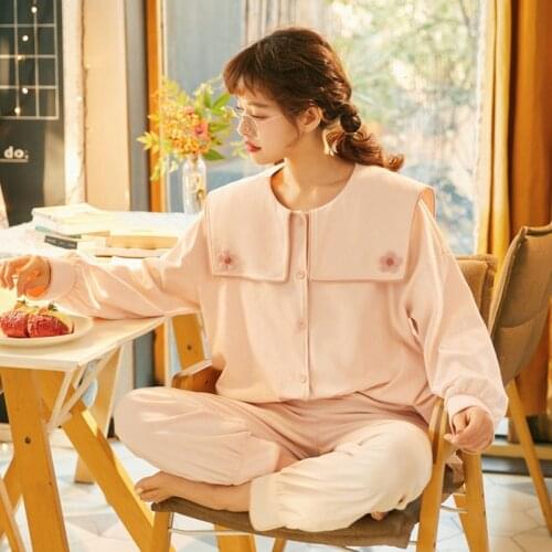 Cartoon Plus Size Loose Version Pajama Set Fall Pajamas Col Claudine Cotton Princess Style Lapel