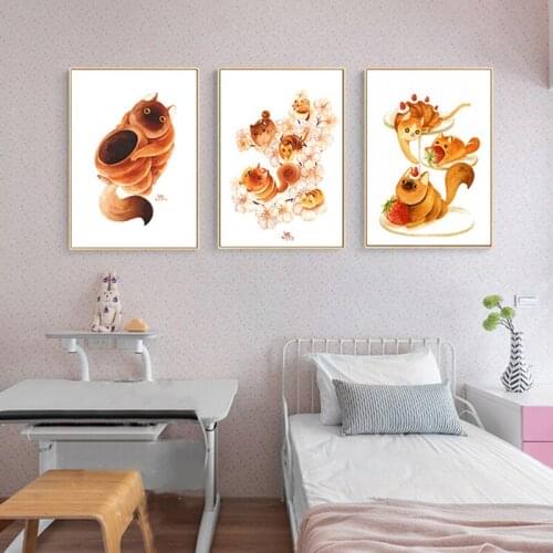 Cartoon Fat Cat Eat Strawberry Canvas Paintings Art Prints and Posters Picture Children Baby Kids Room Wall Art Home Decoration
