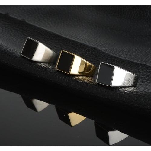 Mens Ring Rock Punk Smooth Stainless Steel Black Stone Gold Silver Color Hip Hop Rings For Men Party Jewelry Wholesale