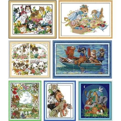 Animal World Series Counted Cross Stitch Kits 11CT 14CT Printed Pattern Crafts DMC Sewing Needlework Embroidery Sets Decoration