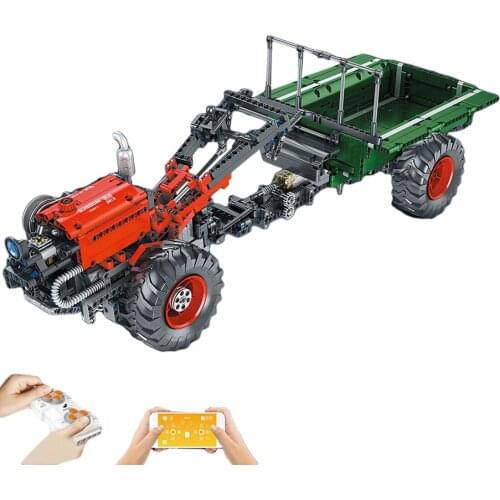 1312+Pcs Engineering Series Farm Agricultural Tractor Remote Control Small Particle Building Block Set