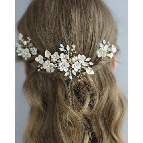 SLBRIDAL Handmade Gold Alloy Crystal Rhinestone Pearls Wedding Hair Clip Barrettes Pin Set Bridal Hair accessories Women Jewelry