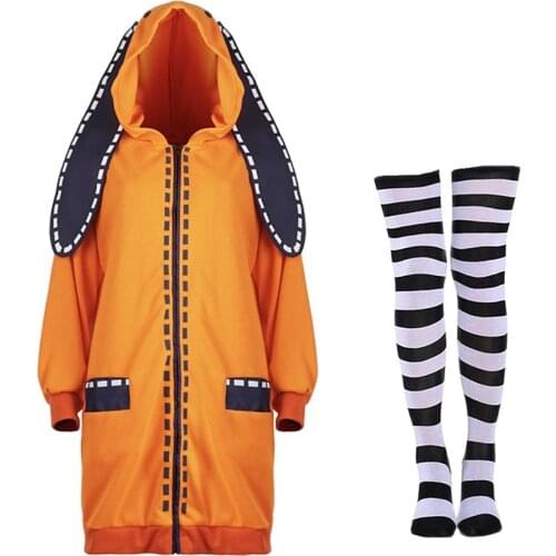 New Japanese Anime Kakegurui Cosplay Yomoduki Runa Costume For Girls Women Orange Coat Hoodies Cosplay Costume Hooded Zip Coat