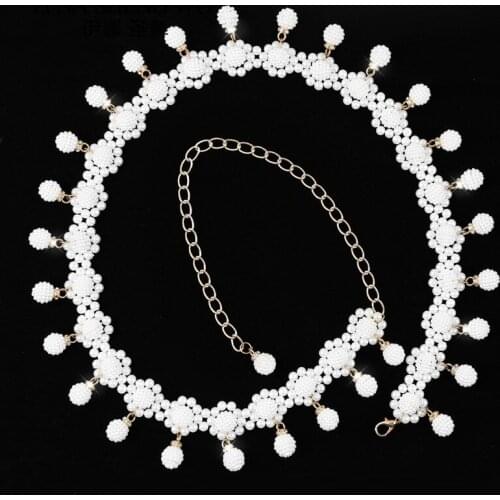 Newest Womens Belt Pearls Cummerband Waist Chain Wedding Evening Dress Jewelry Belly Dance Waist Belt White Pearls Accessories