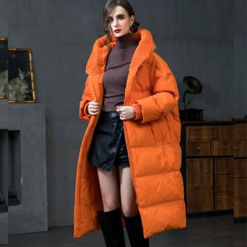 2021 winter new white duck down jacket thickened Oversize loose large hooded down jacket womens X-long Down Outerwear Parka