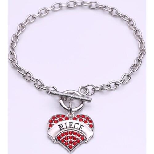 New Arrival fashion rhodium plated with sparkling crystals NIECE heart charm bracelet Drop Shippping