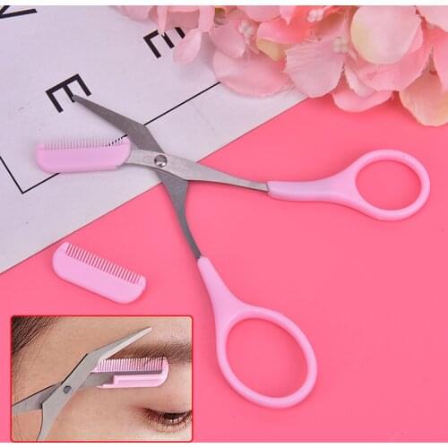 1PCS Eyebrow Trimmer Eyelash Hair Scissors Comb Shaping Grooming Stainless Steel Makeup Tool