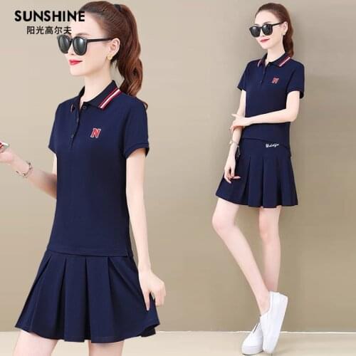 Golf Clothing Womens Sports Suit Summer Lapel Short-sleeved T-shirt Golf Clothing Womens Short Skirt Two-piece Suit