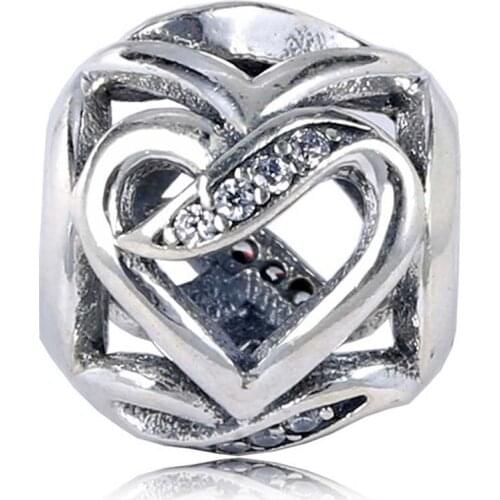 Original Sparkling Heart-shaped Ribbons Beads Fit 925 Sterling Silver Bead Charm Bracelet Bangle Diy Jewelry