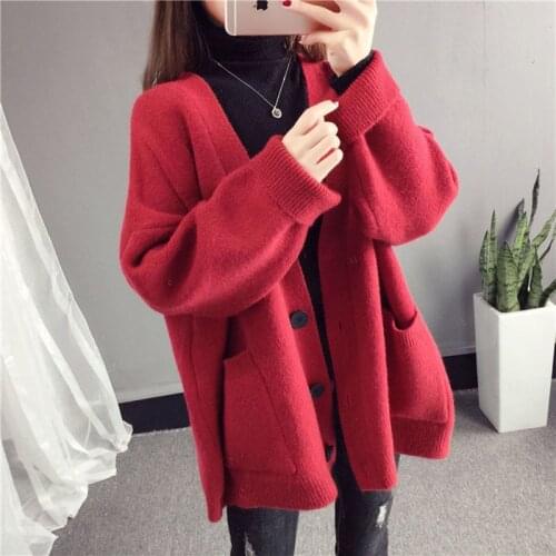 Autumn Winter New Korean Fashion Knitted Long Sleeve Womens Loose Lazy Style Knitwear Cardigan Sweater Jacket Outwear Fmelae