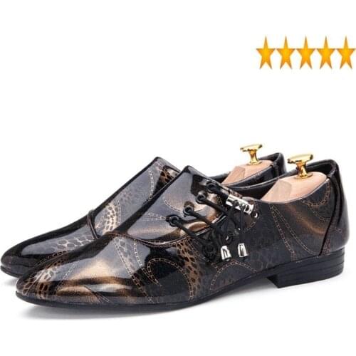 Pointed Hot Mens Lace UP Toe Business Shiny Patent Leather Wedding Dress For Man Shinny Printed Floral Shoes Black Purple