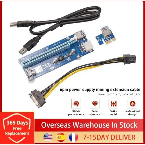 PCI-E PCI Express 1x to 16x Extender Riser Board Card USB 3.0 Adapter with SATA 6 Pin Power Cable USB Cable For Miner