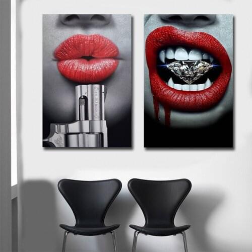Modern Abstract Red Lips Canvas Posters and Prints Printed Wall Art Canvas Painting Cuadros Decoracion Salon Free Shipping