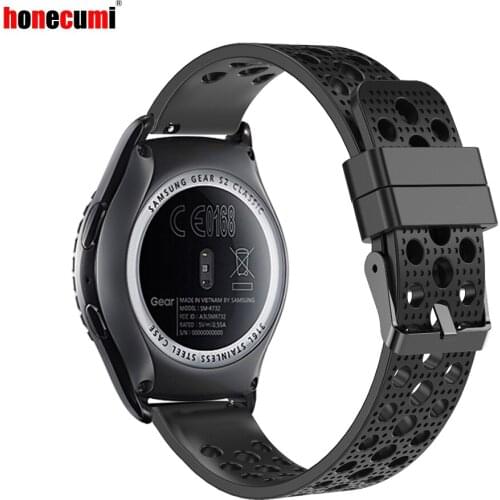 Honecumi 20mm Watch Strap Black Silicone Wrist Band For Samsung Gear S2 Classic/ Gear Sport/ Huawei Watch 2/ Garmin Vivoactive 3
