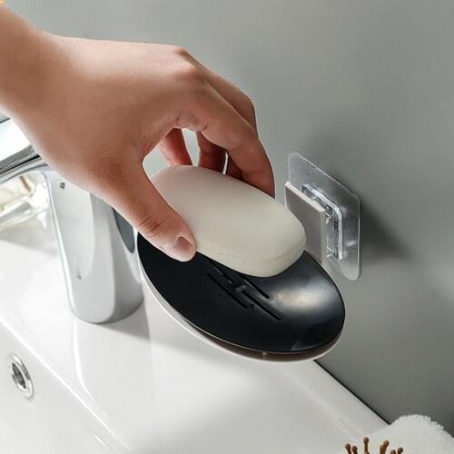 Self Adhesive Plastic Soap Holder Bathroom Shower Soap Dish Shower Plates Soap Storage Box With Drain Wall Mounted Soap Box