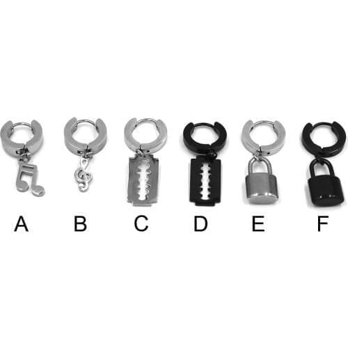 Fashion Music Notations Double Blade Locks Drop Earrings Stainless Steel Jewelry Hoop Earings For Women Men SJE370215