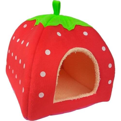 Strawberry Dog Puppy Cats Indoor Foldable Soft Warm Bed Pet House Kennel Tent Winter Warm Sleeping Bag Puppy For Cat