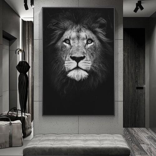 Modern Black and White Animal Art Elephant Zebra Lion Canvas Painting Cuadros Wall Art for Living Room Home Decor (No Frame)