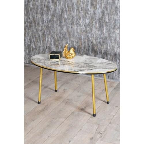Medium Coffee Table Ephesus Ellipse Metal Foot Double Gold