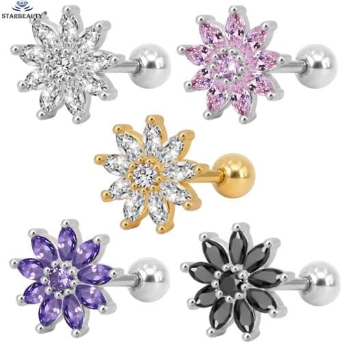 Starbeauty 1pc 20G 6mm Bar Crystal Snow Helix Piercing Tragus Earrings Studs Cartilage Piercing Oreja Ear Piercing Daith Jewelry