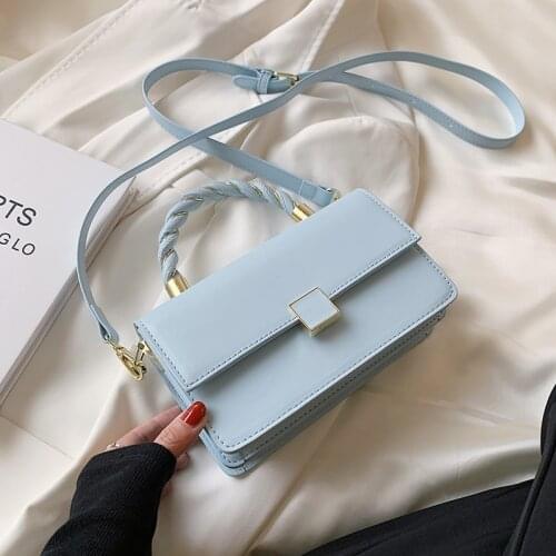Rope Handle Pu Leather Crossbody Bags With Short Handles For Women 2021 Fashion Luxury Trendy Female Shoulder Handbags Blue