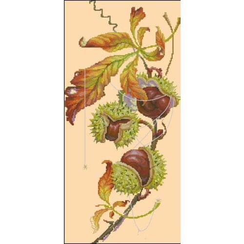 Top Quality Beautiful Lovely Counted Cross Stitch Kit Chestnut Tree Fruit Nut golden hands