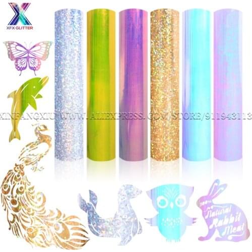 XFX HTV Cricut 30 Sheet 25x30.5cm Holographic Laser Heat Transfer Vinyl Bundle Cricut Vinyl Roll Tshirt Iron on HTV Stickers DIY