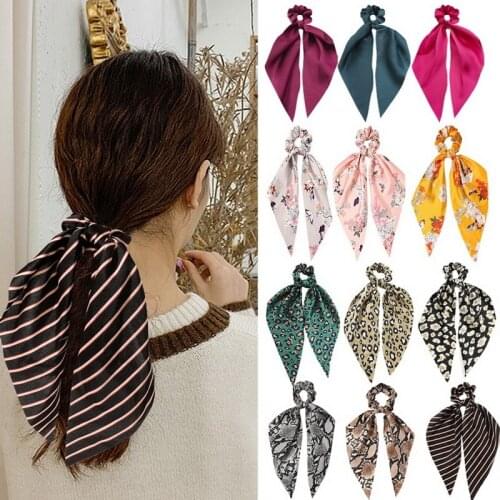 Women Chiffon Bow Hair Ribbon Headband Hair Scrunchie Ponytail Holder Hairband Bow Knot Scrunchy Girls Korean Hair Accessories