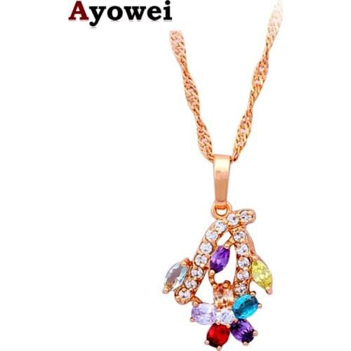 Color Flower style Beautiful Necklaces & Pendants color Crystal Zircon Yellow gold tone fashion jewelry for women LN361A