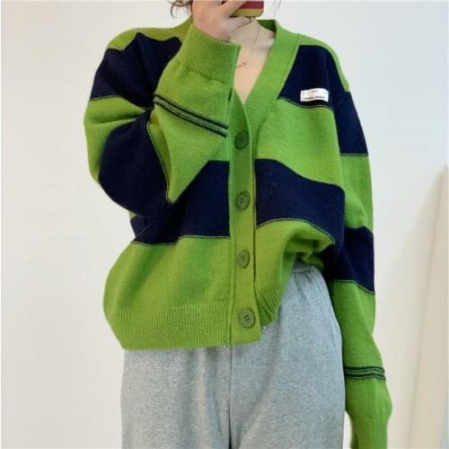 2021 Autumn Women Sweather Coat Cardigan Fashion Green Casual