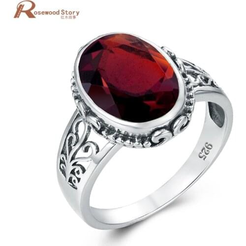 Red Garnet Men Ring Silver 925 Ring For Women Gold Oval Gemstone Classic Fine Jewellery Prong Setting Engrave Anillo Hombre Best
