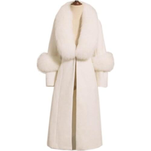 Womens Coat Fur Korean Vintage Autumn Winter Jacket Women Tops Fox Fur Collar Wool Coat Female Jacket Long Coats ZT1717