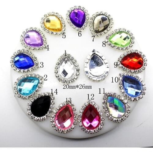 ZMASEY 10Pcs/Lot 20*26MM Drop rhinestones Buttons Flat Back Acrylic Craft Making Accessories Wedding Invitation Card Decoration