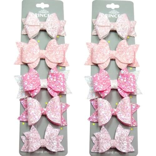 10PCS/SET Lovely 5 Styles Pink Baby Girls Clip Leather Bow Child Tie Knot Creativity Handmade Hairpins Hair Accessories For Kids