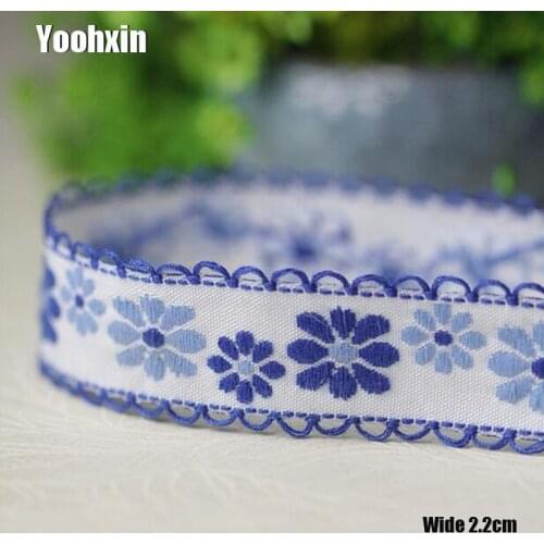 2.2CM Wide HOT blue cotton Embroidery flower lace fabric trim ribbon DIY sewing applique collar cord wedding guipure cloth decor