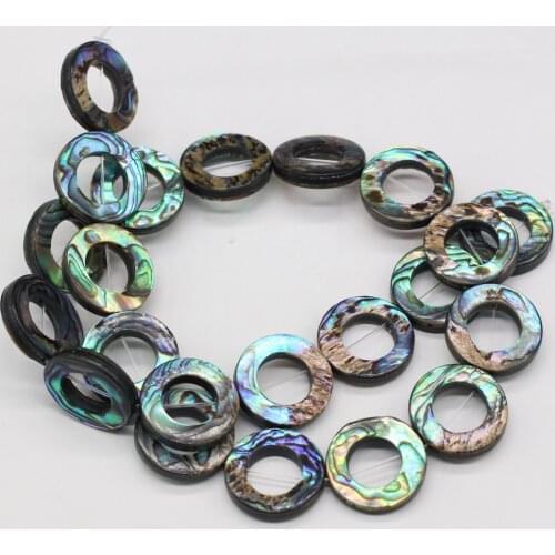 2Pcs Natural Abalone Shell Beads Ring Shape Shiny Abalone Shell Necklace Accessories Charm for Jewelry Making Bracelet Earrings