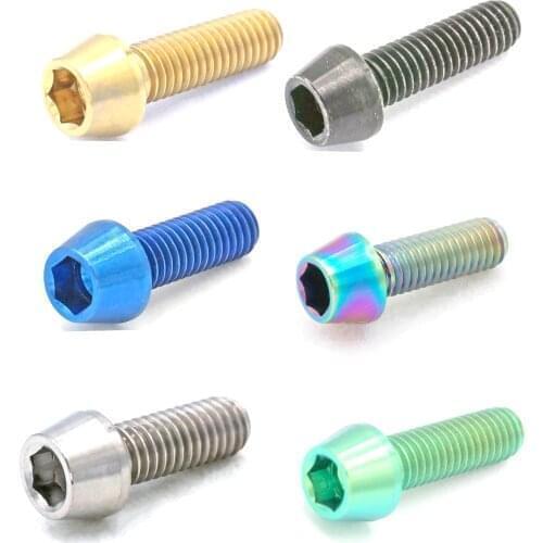 4) M6x1 Thread Length 10-65mm Colorfuil TC4 GR5 Titanium Alloy Hex Screw Taper Cone Head Bolts Bicycle Crank locked Disc Brake