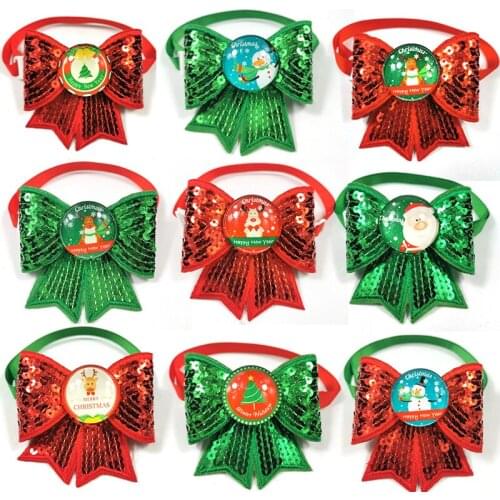 50/100pcs Christmas Pet Dog Bow Tie Sequins Dog Bowtie Collar Small Dog Neckties Christmas Accessories Pet Grooming Products