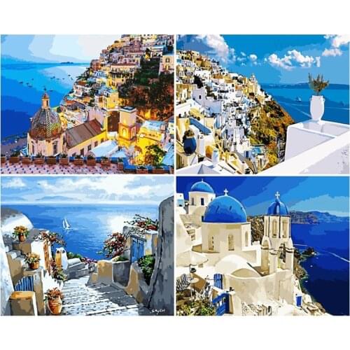5D Diamond Painting Santorini Greece Landscape Diamond Mosaic Diy Full Round Diamond Embroidery Cross Stitch Rhinestone Decor