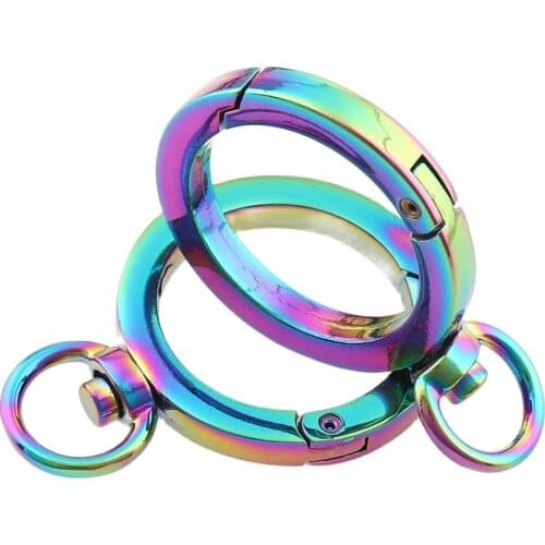 6pcs 26mm Rainbow Zinc Alloy Plated Gate Spring O-Ring Buckles Clips Carabiner Purses Handbags Round Push Trigger Snap Bag Hook