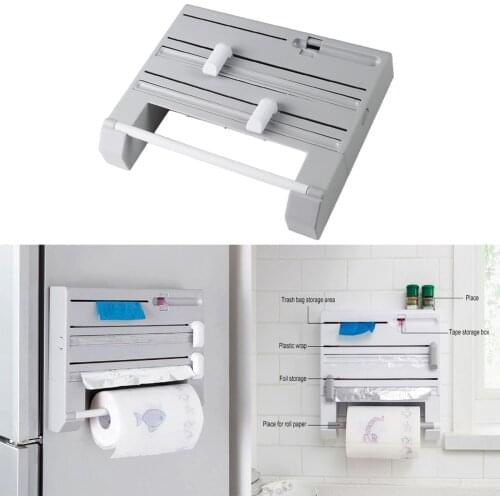 6 IN 1 Kitchen Storage Roll Dispenser Cling Film Tin Foil Holder Rack Organizer