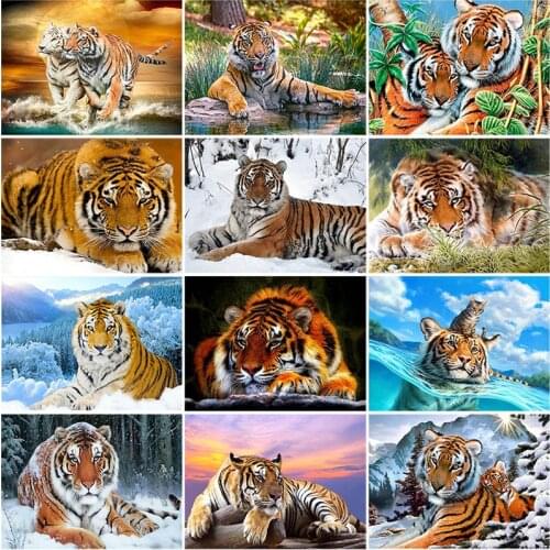 5D Diamond Painting Tiger Cross Stitch DIY Diamond Embroidery Mosaic Animal Patterns Rhinestone Kits Full Round Drill Home Decor