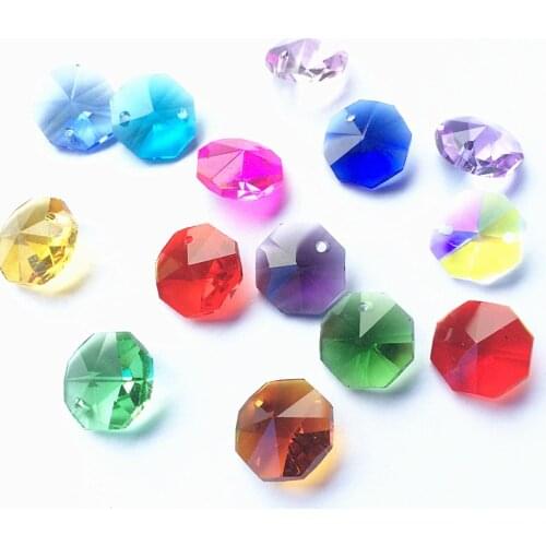 Free Shipping 3500pcs/lot Top Quality Mixed colors 14mm K9 Crystal Octagon Beads With One Hole For Crystal Chandelier Lamp Parts