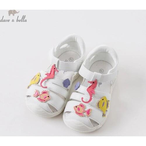 DB13752 Dave Bella summer baby girls fashion sandals new born infant shoes sandals cartoon appliques shoes