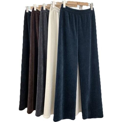 2021 Fashion High Waist Slim Striped Mink Velvet Straight Wide-Leg Pants Women Autumn Winter Loose Drape Casual Pants 37A