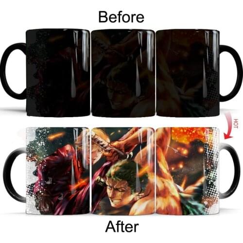 One Piece Zoro Sanji and Luffy 11oz Ceramic Creative Color Changing Magic Coffee Mug Cup