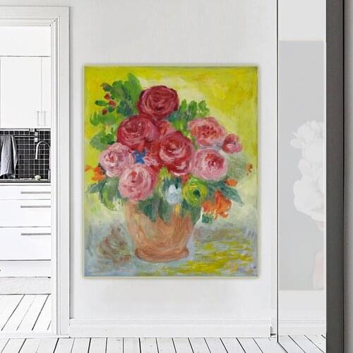 Citon Natalia Goncharova《Vase of flowers》Canvas Oil Painting Artwork Decorative Picture Wall Decor Home Living Room Decoration