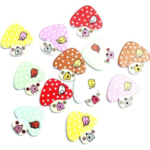 50pcs Mixed Mushroom Strawberry Wooden Buttons For Clothes Needlework Scrapbooking Crafts Diy Sewing Accessories Wood Decoration