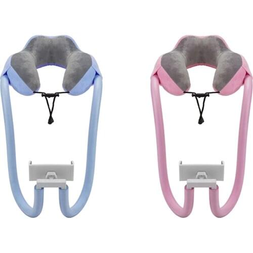 Cell Phone Holder Universal Neck Pillow Phone Stand With 360 Clip 2 In1 Lazy Memory U Shaped Pillow Neck Head Sleep Pink Blue